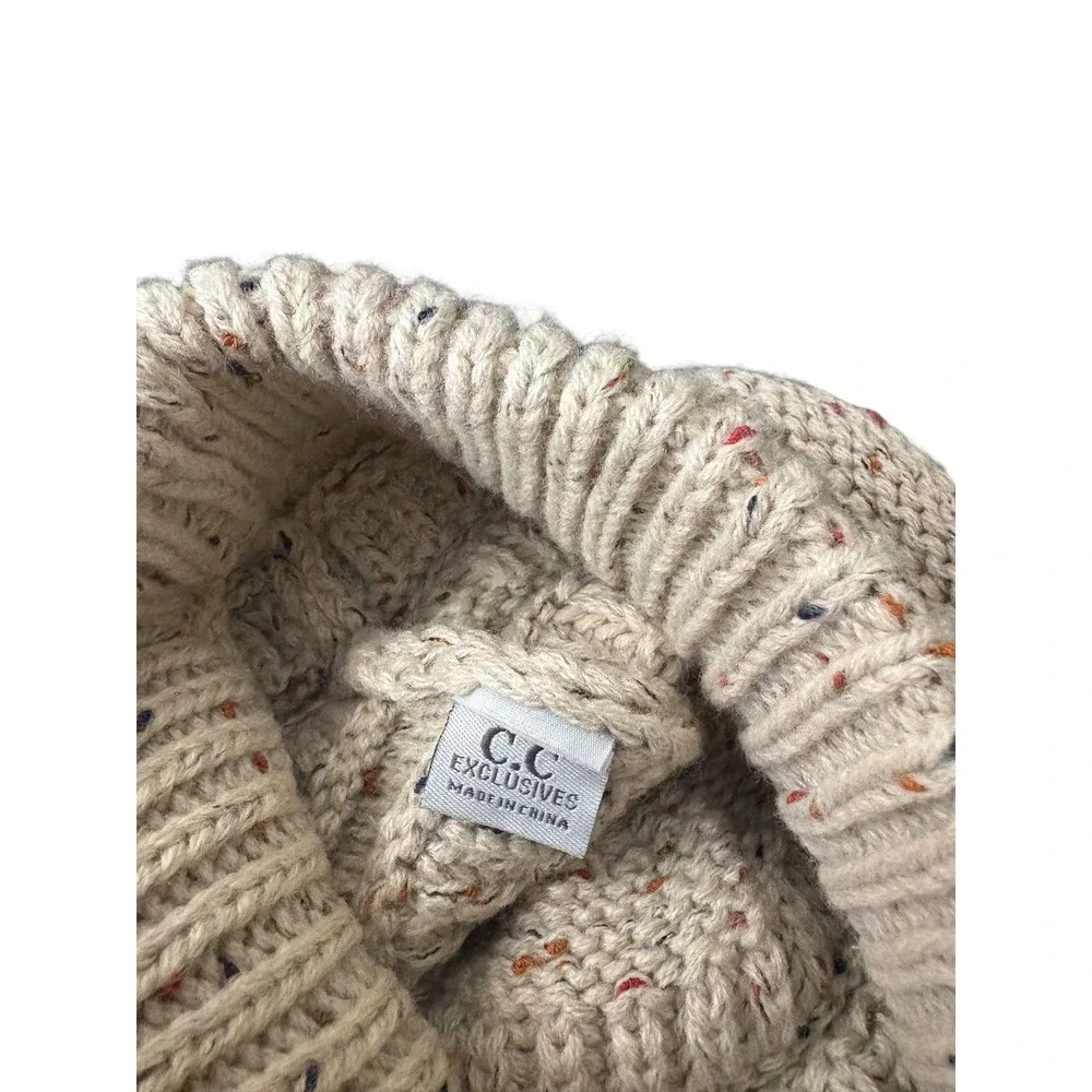 C.C Knit Beanie Hat Cream Speckled Chunky Cable Slouchy Womens Winter - Picture 7 of 8